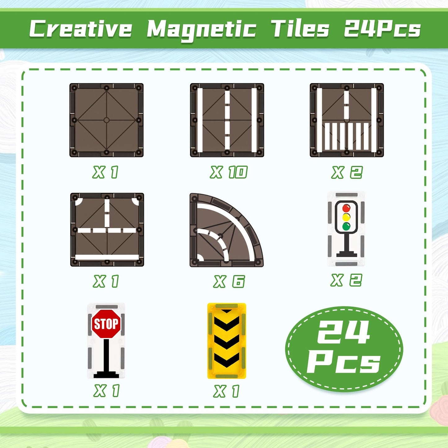 Feoxialy Magnetic Road Tiles Set – STEM & Montessori-Inspired Building Toys for Kids 3+