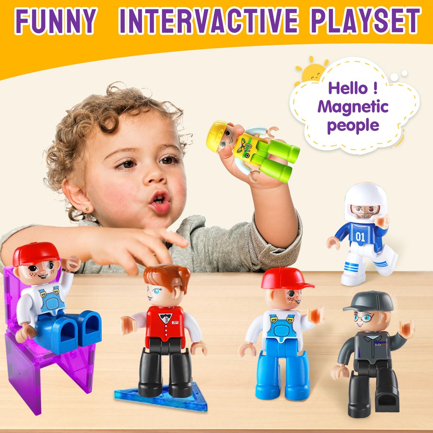 Feoxialy Large Magnetic People Figures – 15pc Community Helpers Set for Magnetic Tiles (Ages 3–7)