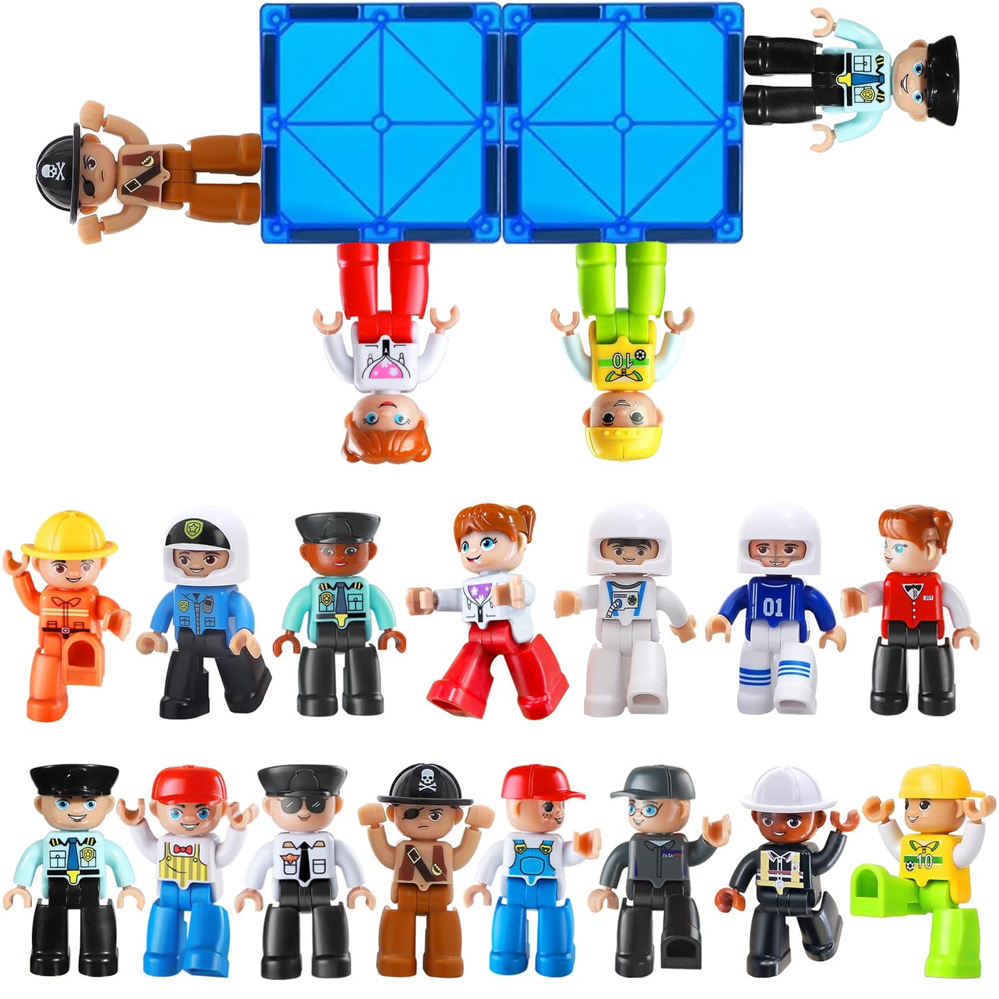 Feoxialy Large Magnetic People Figures – 15pc Community Helpers Set for Magnetic Tiles (Ages 3–7)