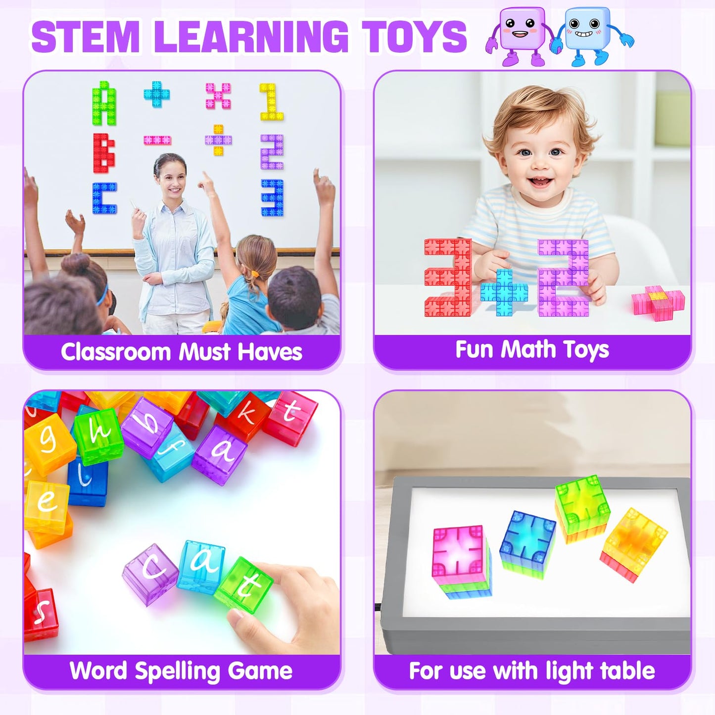 Feoxialy Magnetic Blocks - 52pc Translucent Rainbow Cubes for STEM Play (Ages 3+)