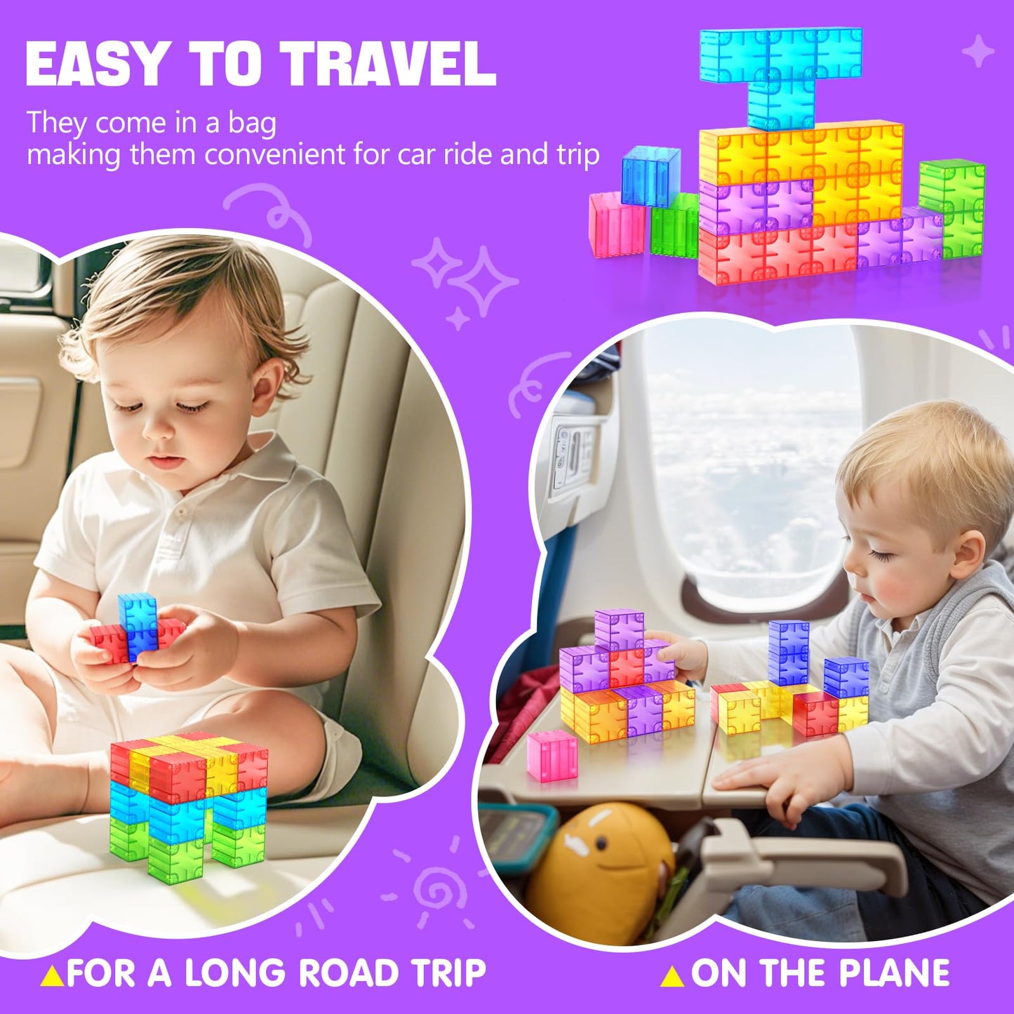 Feoxialy Magnetic Blocks - 52pc Translucent Rainbow Cubes for STEM Play (Ages 3+)