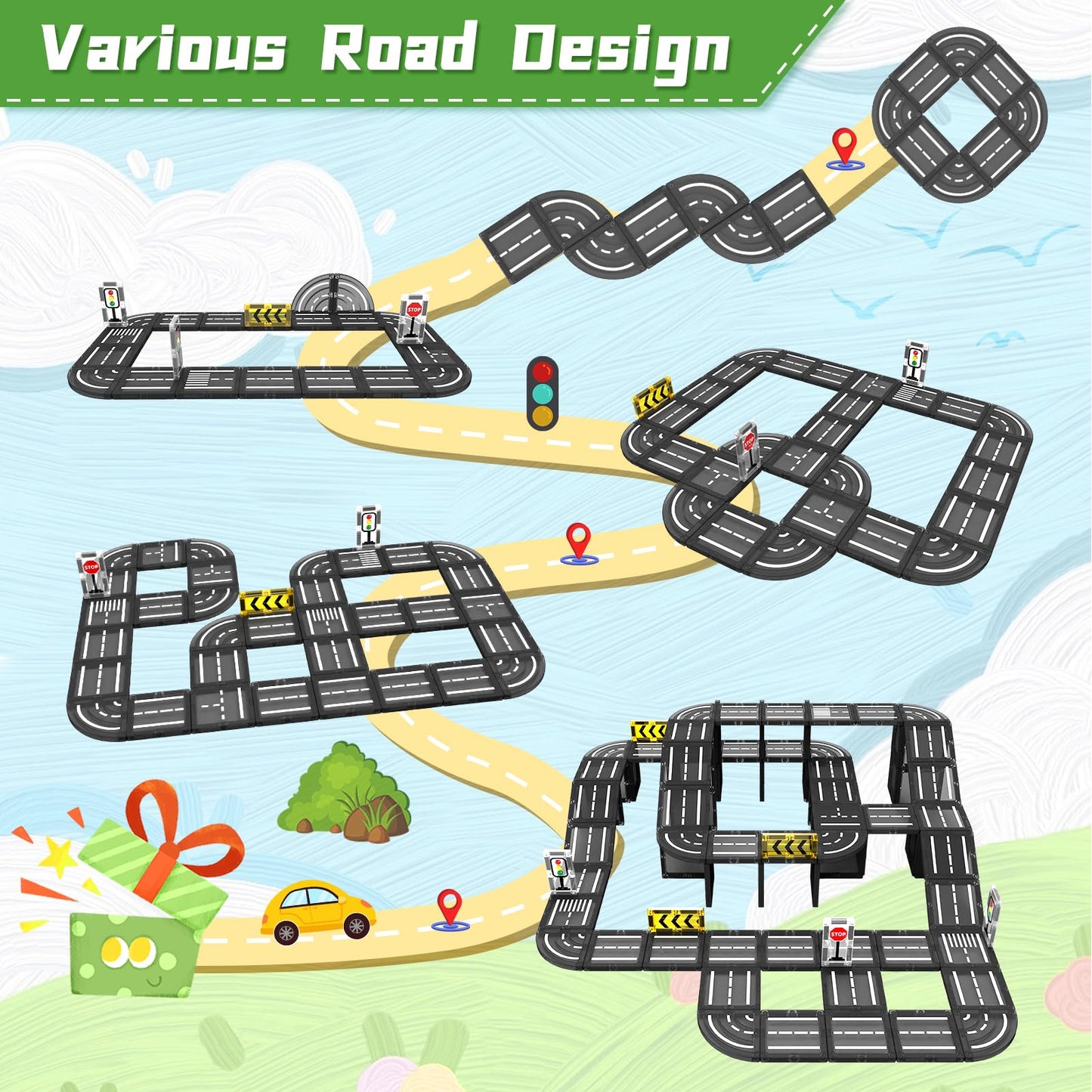 Feoxialy Magnetic Road Tiles Set – STEM & Montessori-Inspired Building Toys for Kids 3+