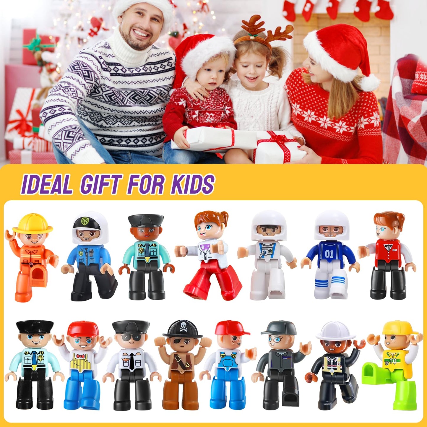Feoxialy Large Magnetic People Figures – 15pc Community Helpers Set for Magnetic Tiles (Ages 3–7)