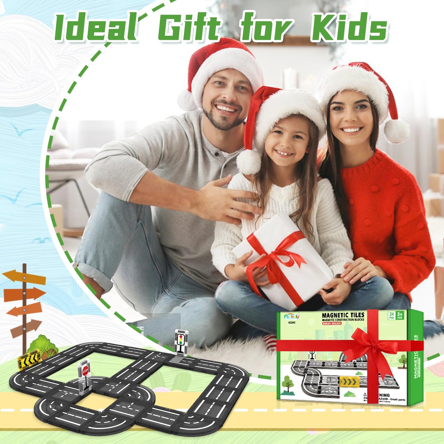 Feoxialy Magnetic Road Tiles Set – STEM & Montessori-Inspired Building Toys for Kids 3+