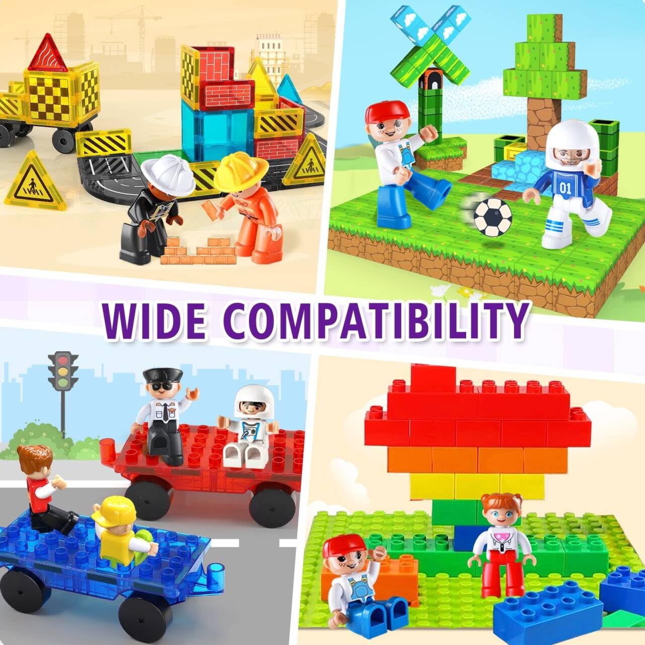 Feoxialy Large Magnetic People Figures – 15pc Community Helpers Set for Magnetic Tiles (Ages 3–7)
