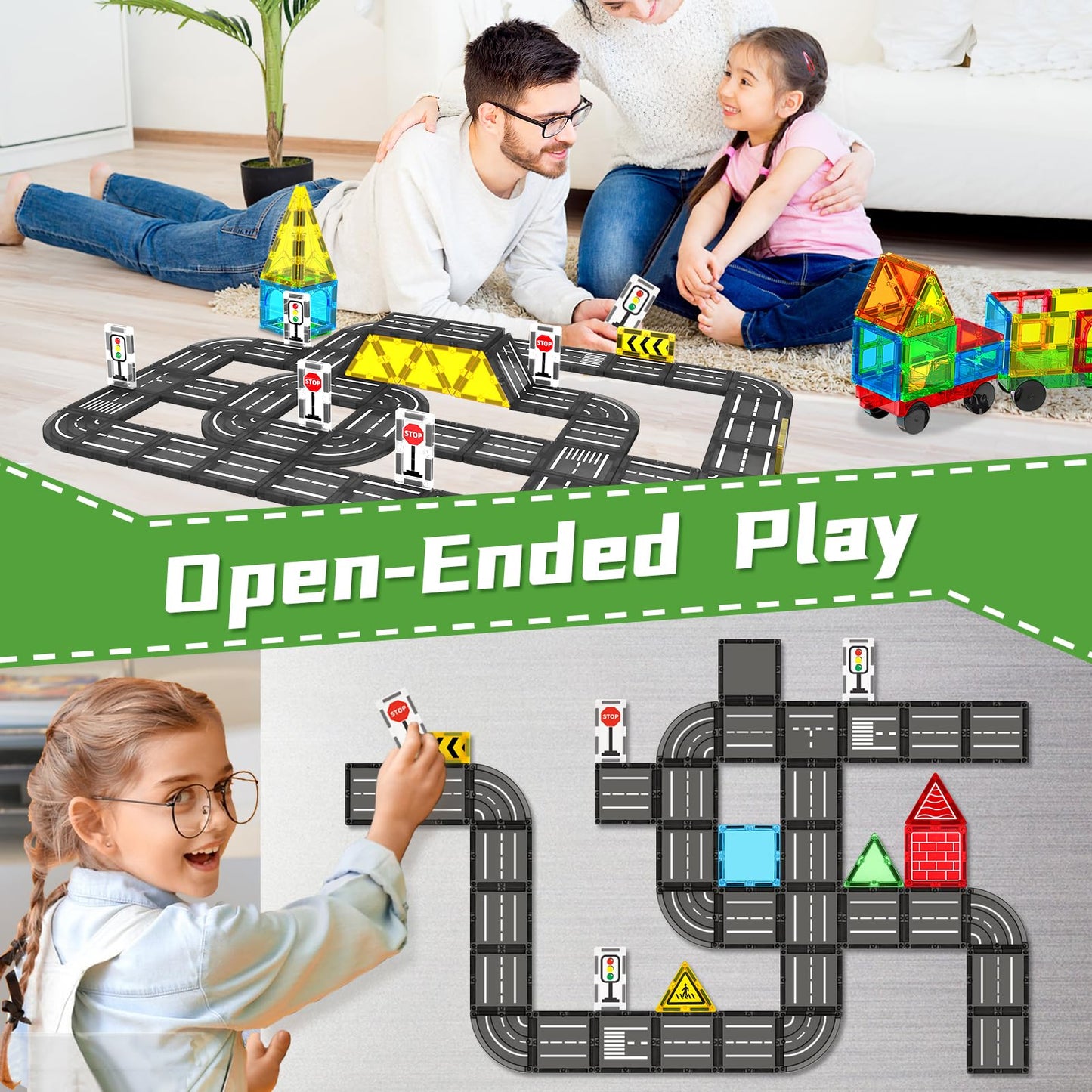 Feoxialy Magnetic Road Tiles Set – STEM & Montessori-Inspired Building Toys for Kids 3+