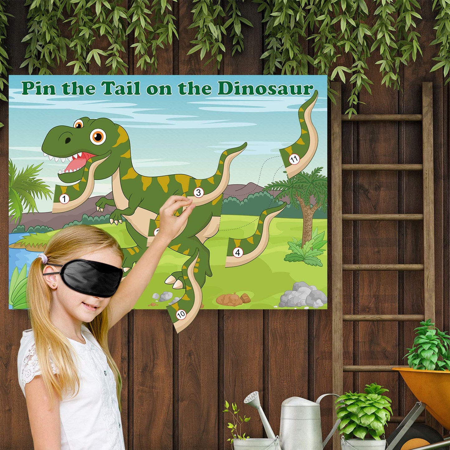 FEPITO Pin the Tail on the Dinosaur Game – 24 Tails Party Kit