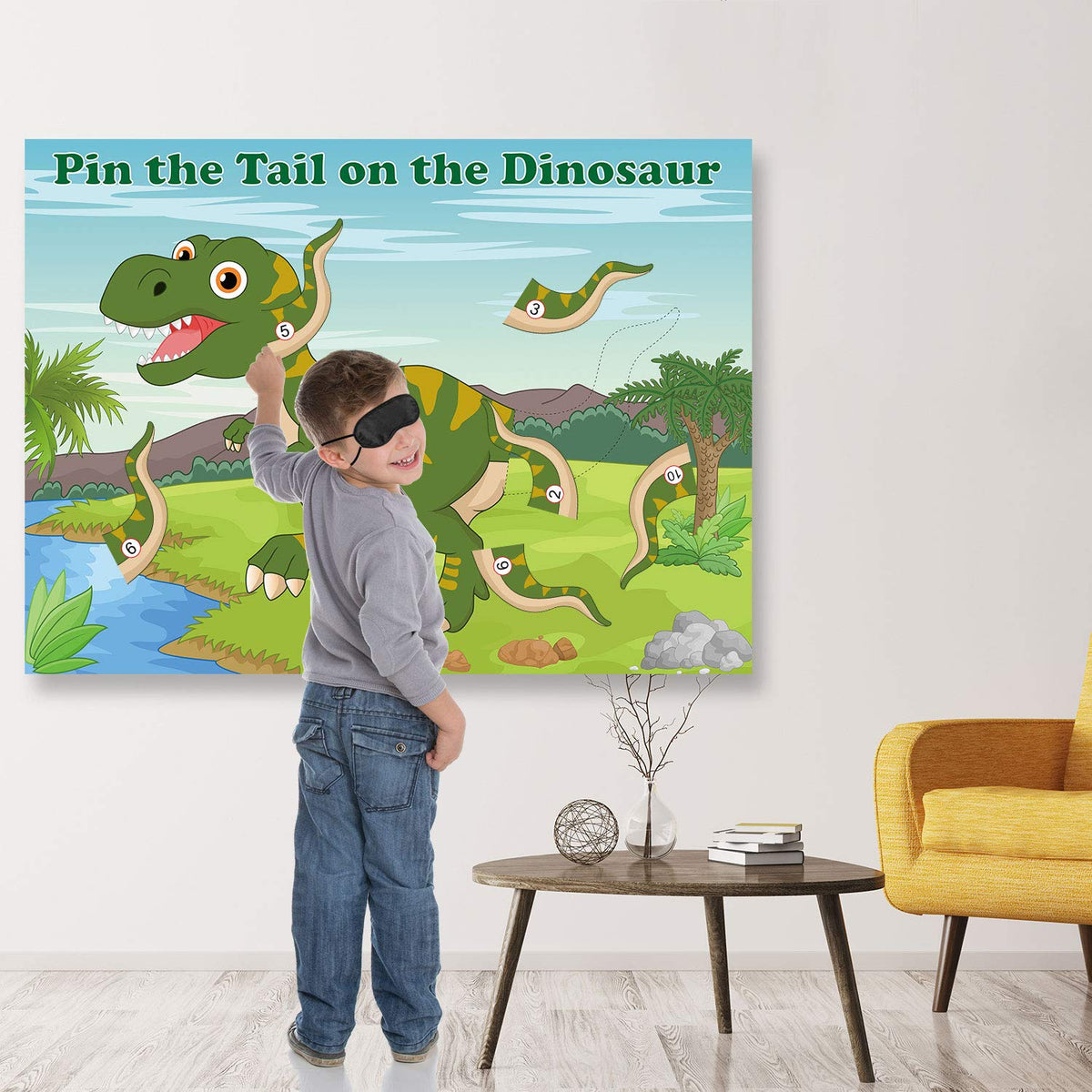 FEPITO Pin the Tail on the Dinosaur Game – 24 Tails Party Kit