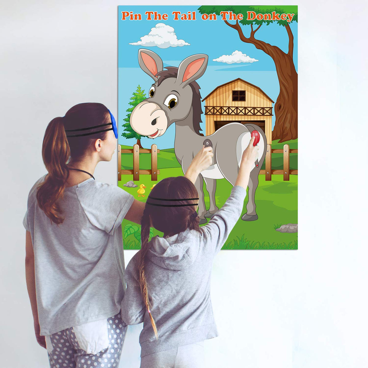FEPITO Pin the Tail on the Donkey Party Game with 24 Tails – Kids Birthday Carnival Decor