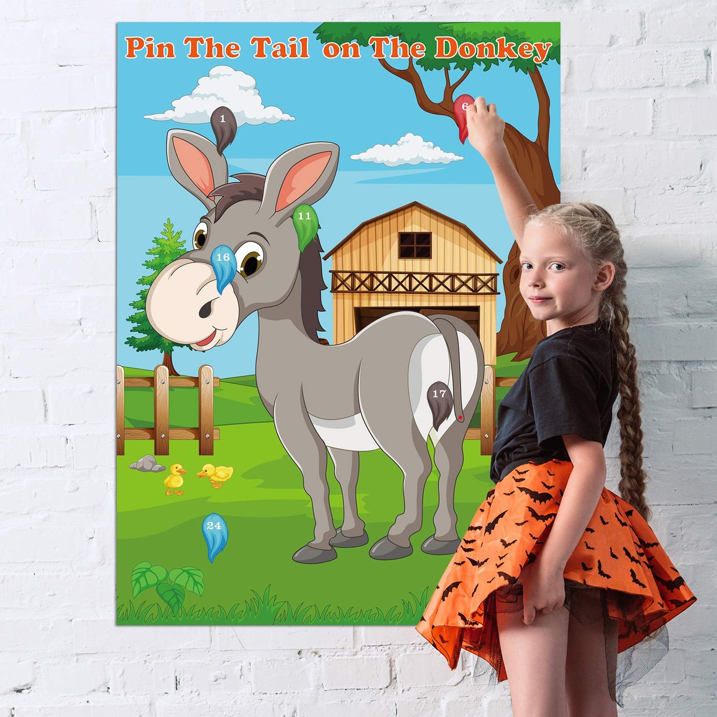 FEPITO Pin the Tail on the Donkey Party Game with 24 Tails – Kids Birthday Carnival Decor