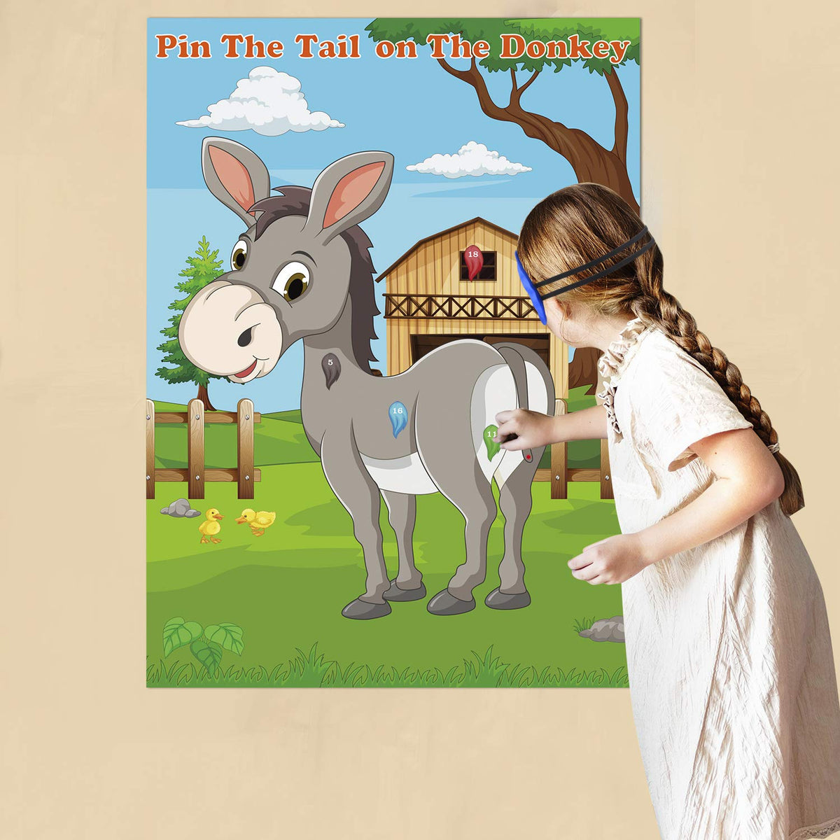 FEPITO Pin the Tail on the Donkey Party Game with 24 Tails – Kids Birthday Carnival Decor