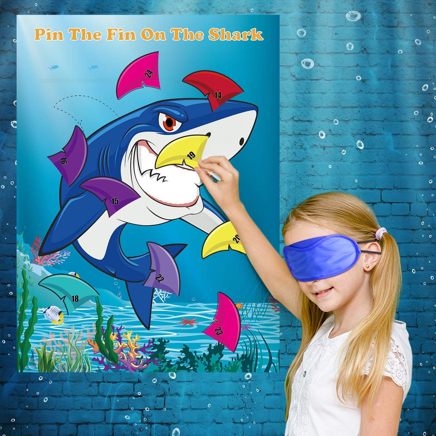 FEPITO Pin the Fin on the Shark Game – 24 Fins for Shark Birthday Party Decoration
