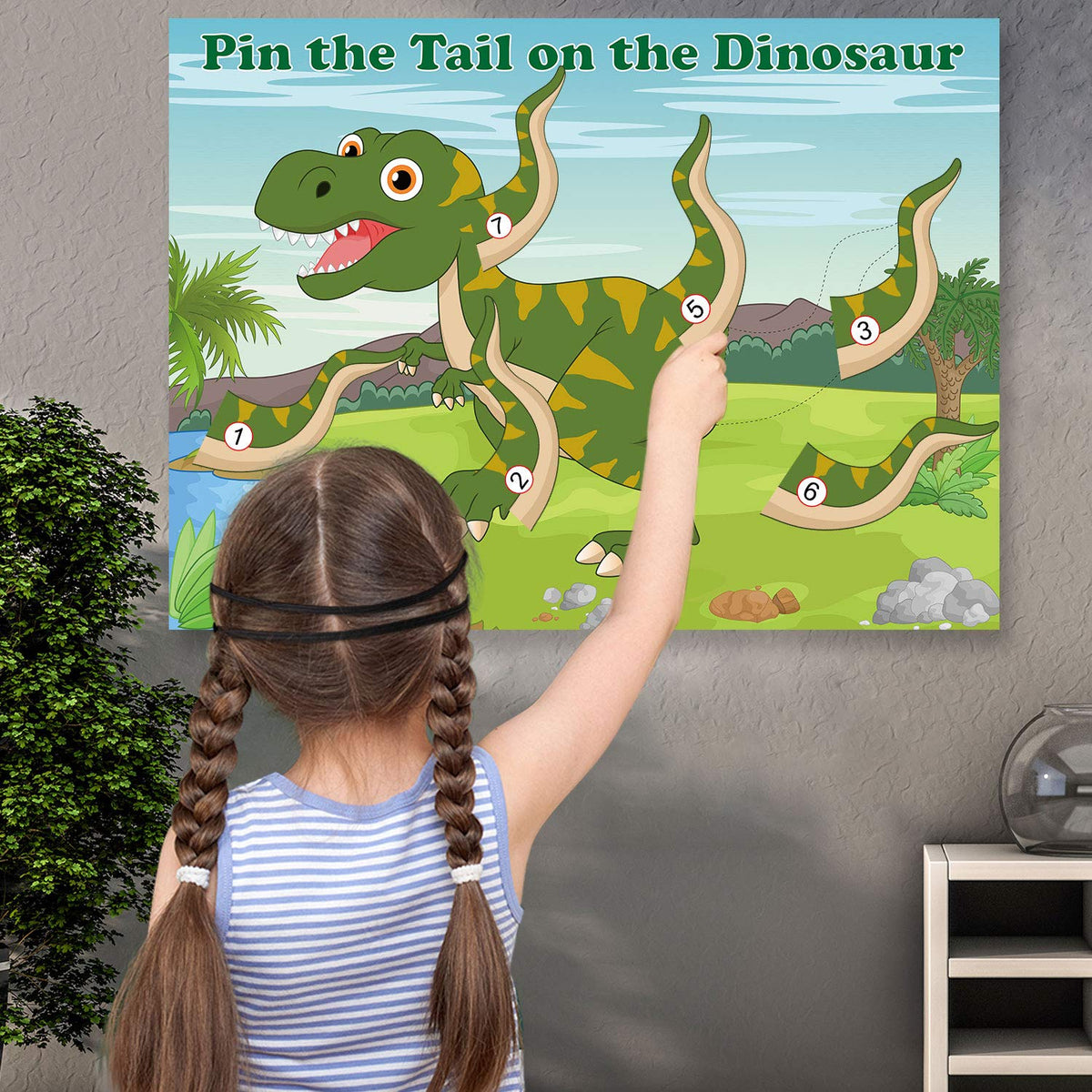 FEPITO Pin the Tail on the Dinosaur Game – 24 Tails Party Kit