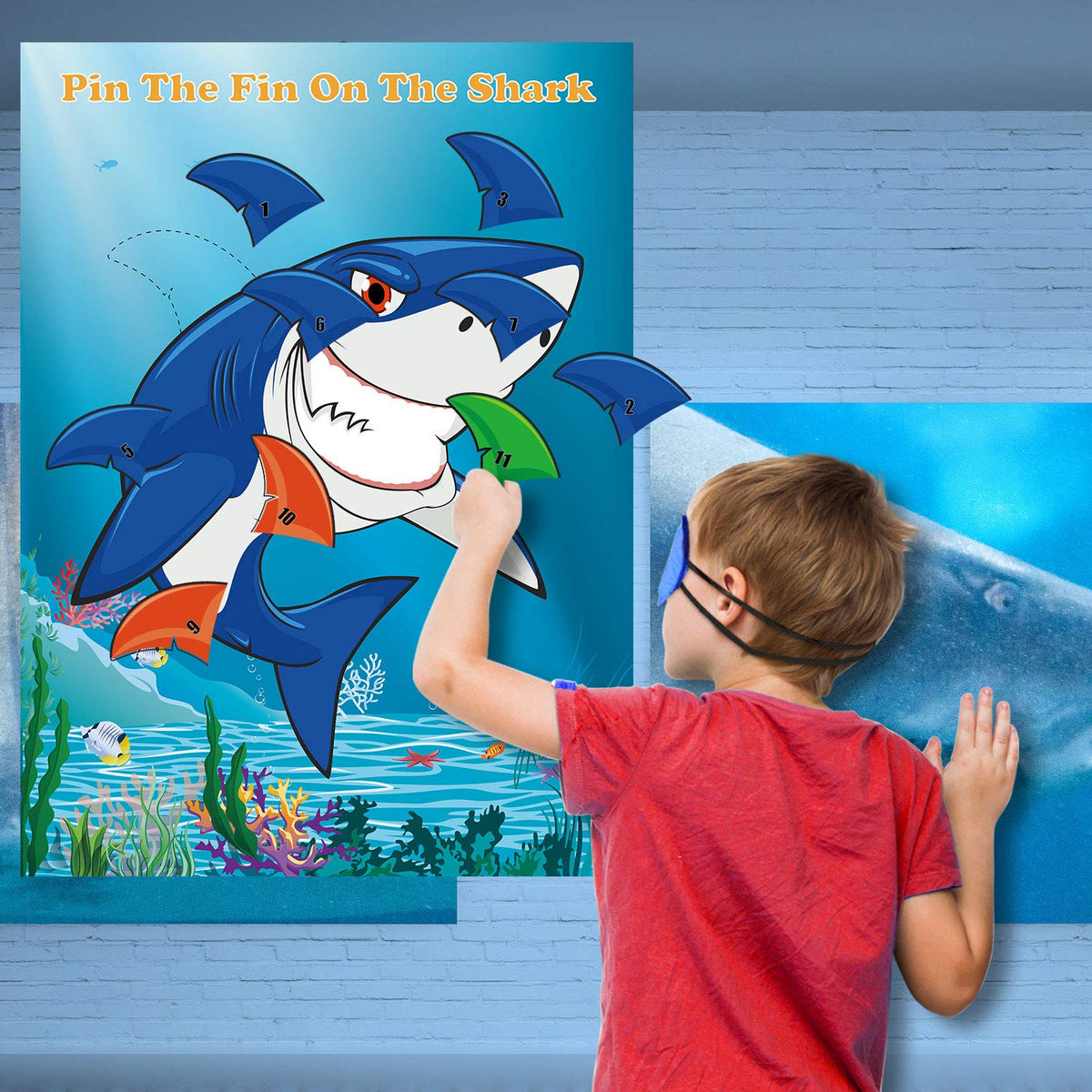 FEPITO Pin the Fin on the Shark Game – 24 Fins for Shark Birthday Party Decoration