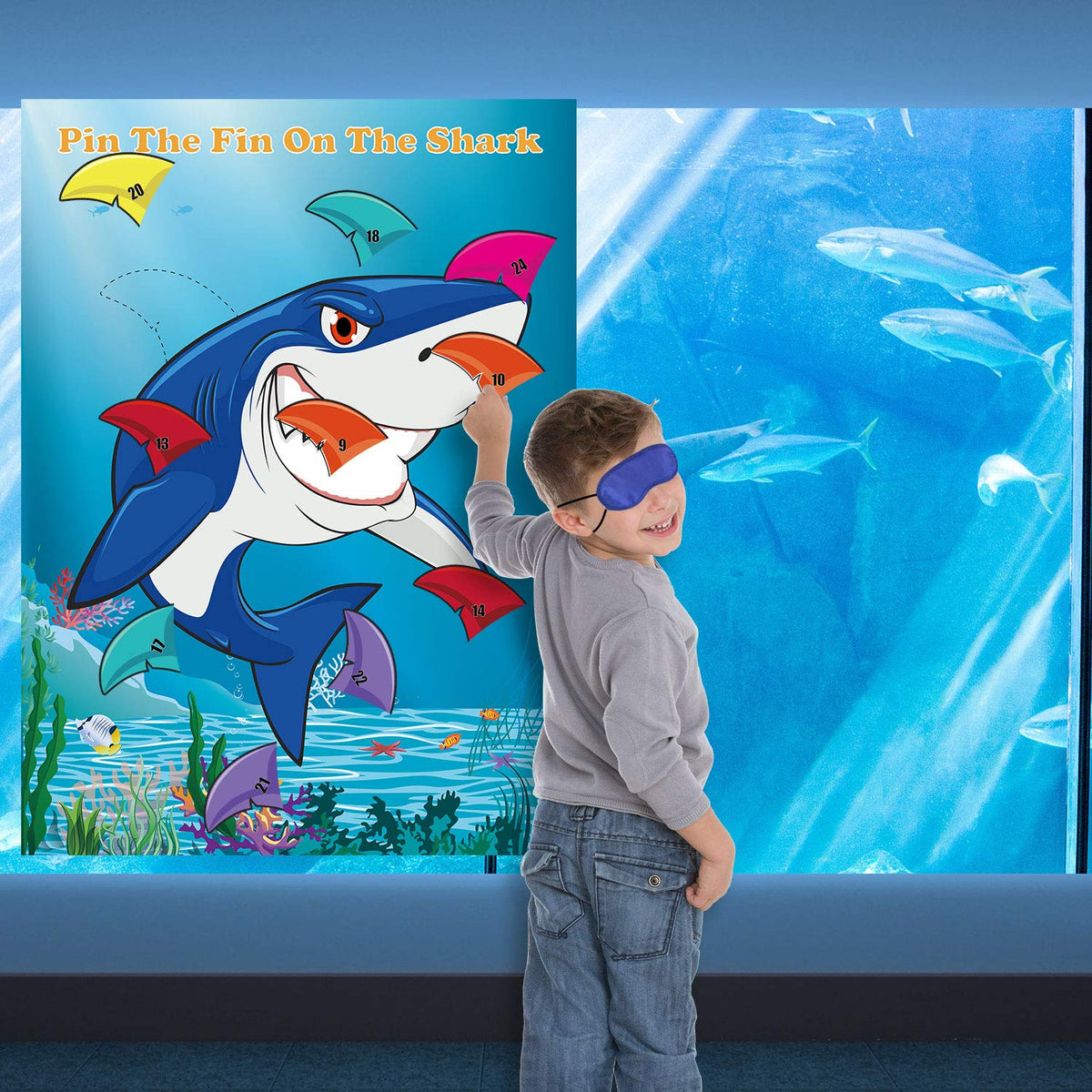 FEPITO Pin the Fin on the Shark Game – 24 Fins for Shark Birthday Party Decoration
