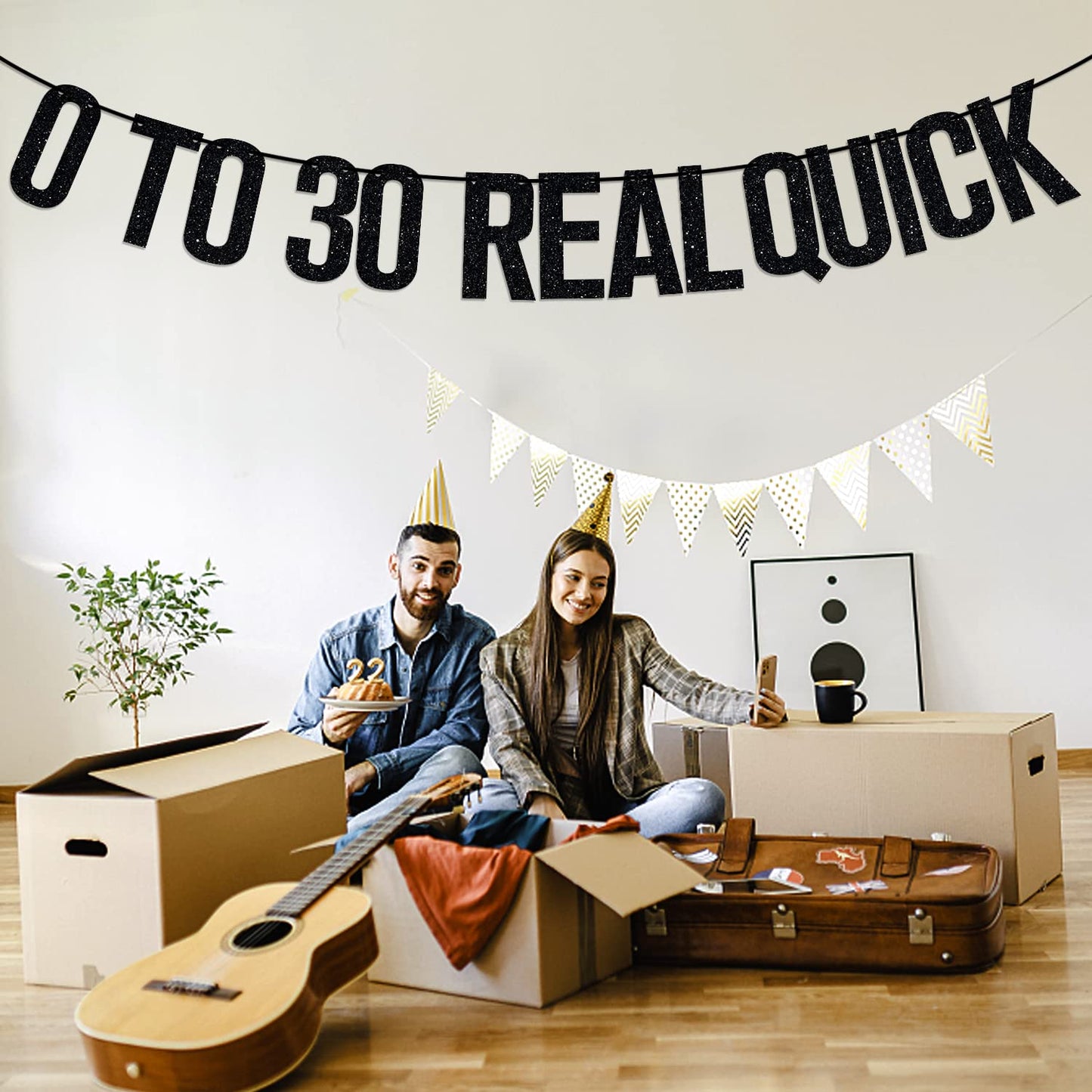 Ferburitar 0 To 30 Real Quick Banner – 30th Birthday Decorations, Black Glitter