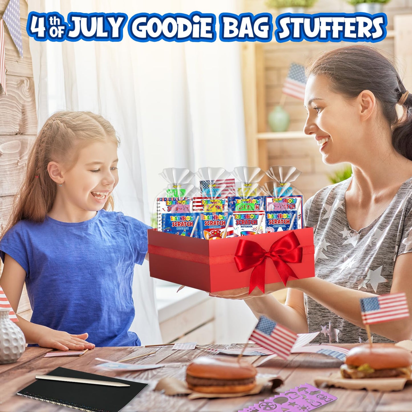 FEREDO KIDS Rainbow Scratch Art Notebooks — 24-Pack Party Favors for 4th of July, Kids Crafts