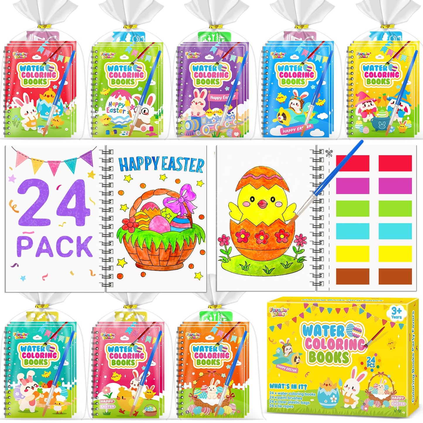 FEREDO KIDS Easter Coloring Books – Watercolor Party Favors (Bulk)
