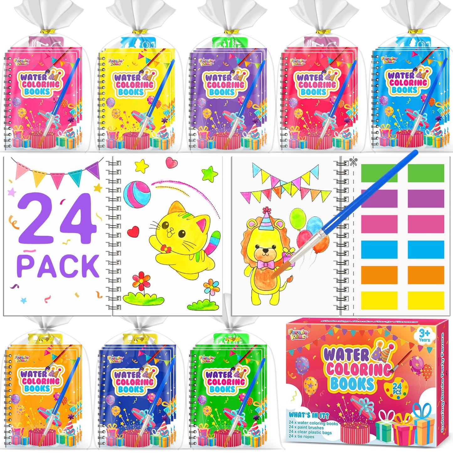 FEREDO KIDS Easter Coloring Books Party Favors – 24 Mini Watercolor Sets for Kids