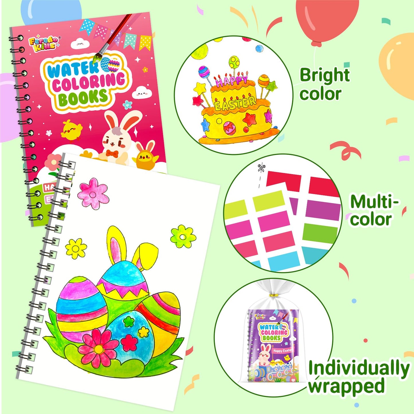 FEREDO KIDS Easter Coloring Books – Watercolor Party Favors (Bulk)