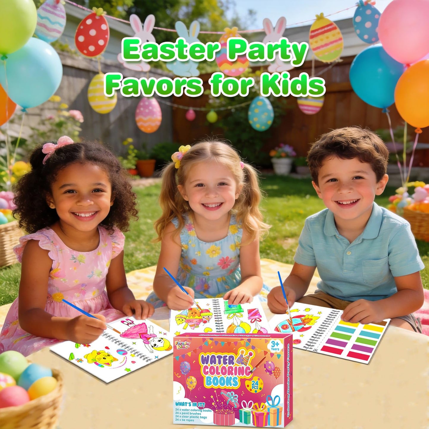 FEREDO KIDS Easter Coloring Books Party Favors – 24 Mini Watercolor Sets for Kids