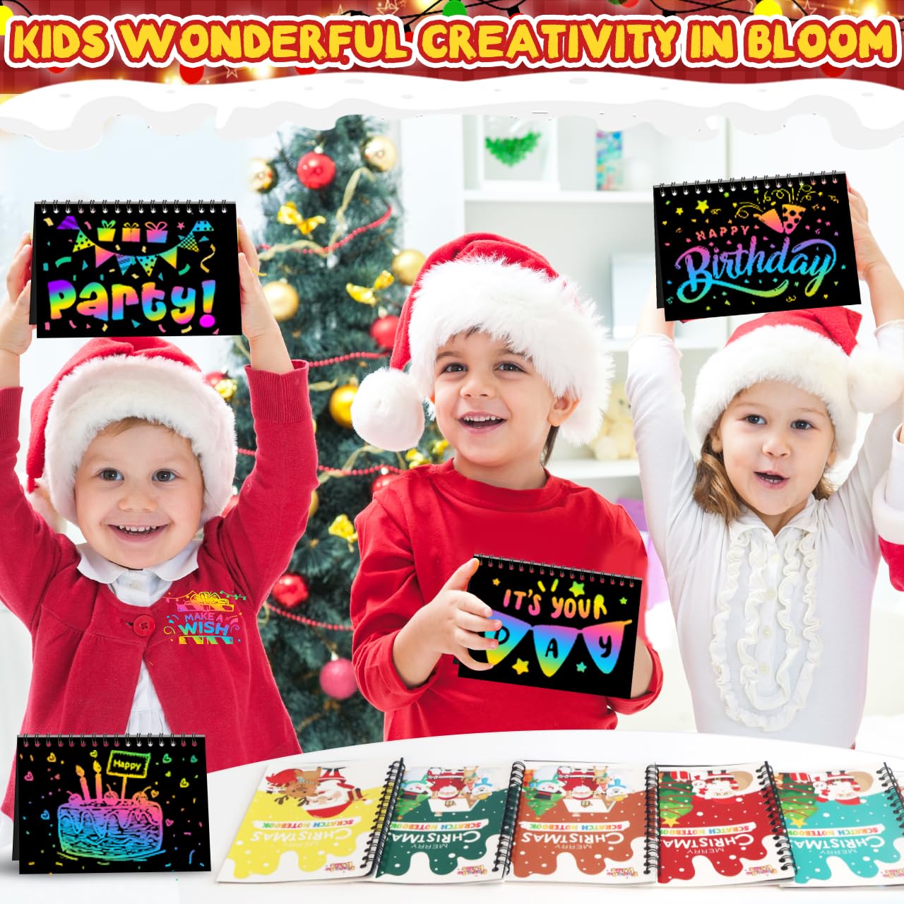 FEREDO KIDS Scratch Art Notebooks — 24 Pack Rainbow Party Favors for Kids
