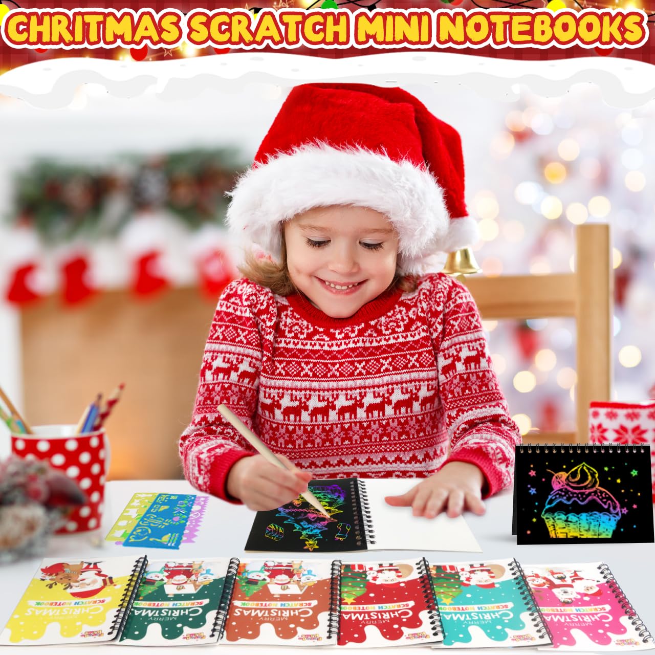 FEREDO KIDS Scratch Art Notebooks — 24 Pack Rainbow Party Favors for Kids