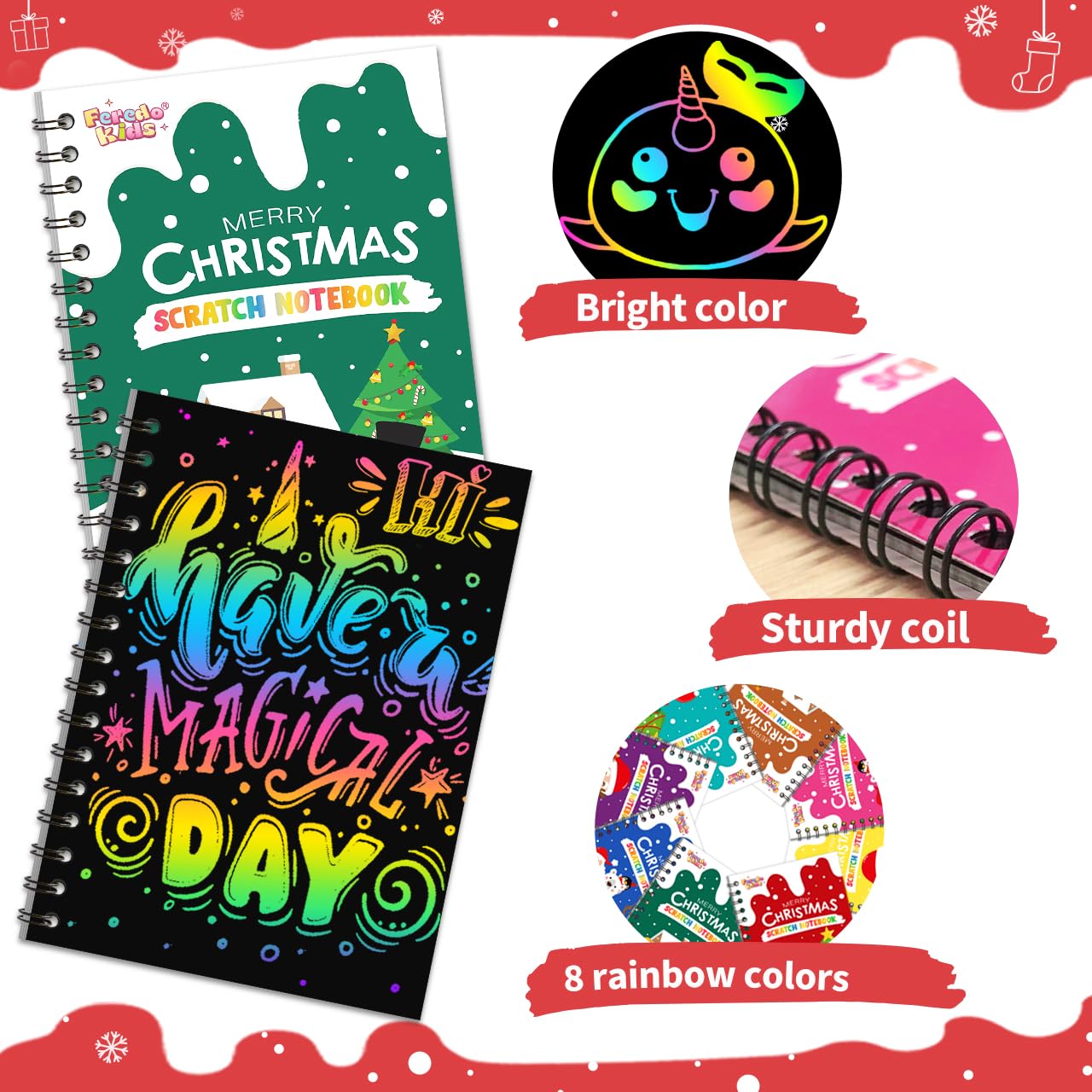 FEREDO KIDS Scratch Art Notebooks — 24 Pack Rainbow Party Favors for Kids