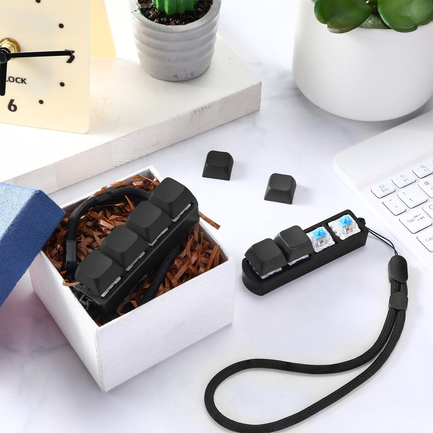 Ferreve 2 Pcs Keyboard Fidget Toys - Four-Button Clicker Keychains for Focus, Stress Relief & Fidget Fun