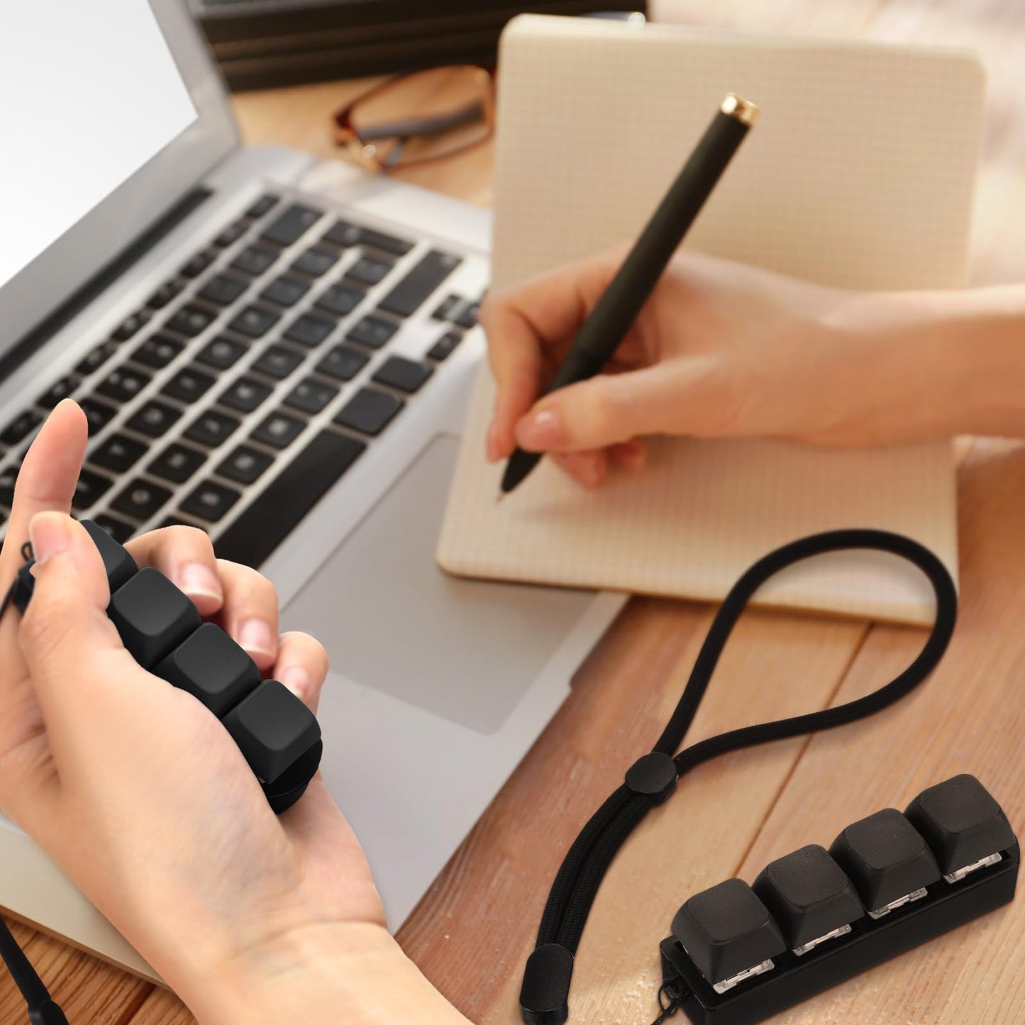 Ferreve 2 Pcs Keyboard Fidget Toys - Four-Button Clicker Keychains for Focus, Stress Relief & Fidget Fun