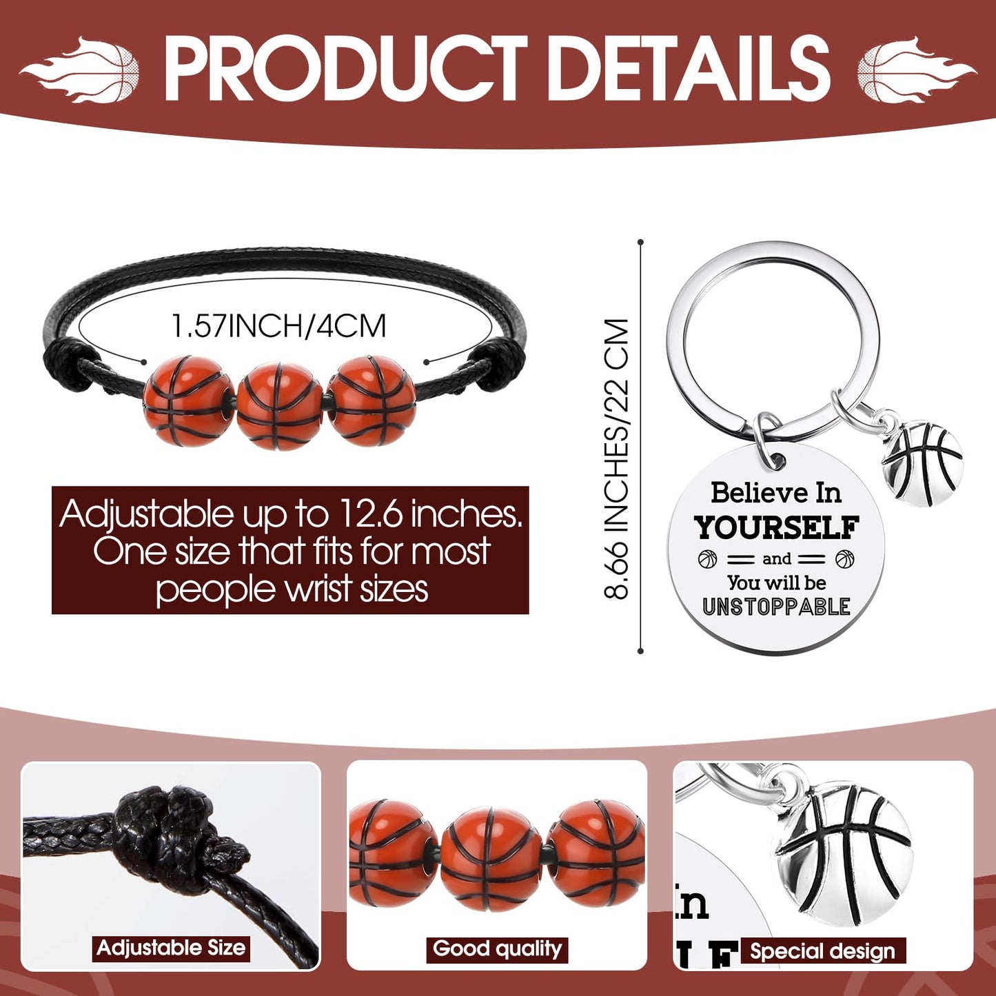 Ferreve 72 Pcs Basketball Party Favors Bulk – 18 Keychains, 18 Bracelets, 18 Inspirational Cards, 18 Organza Bags