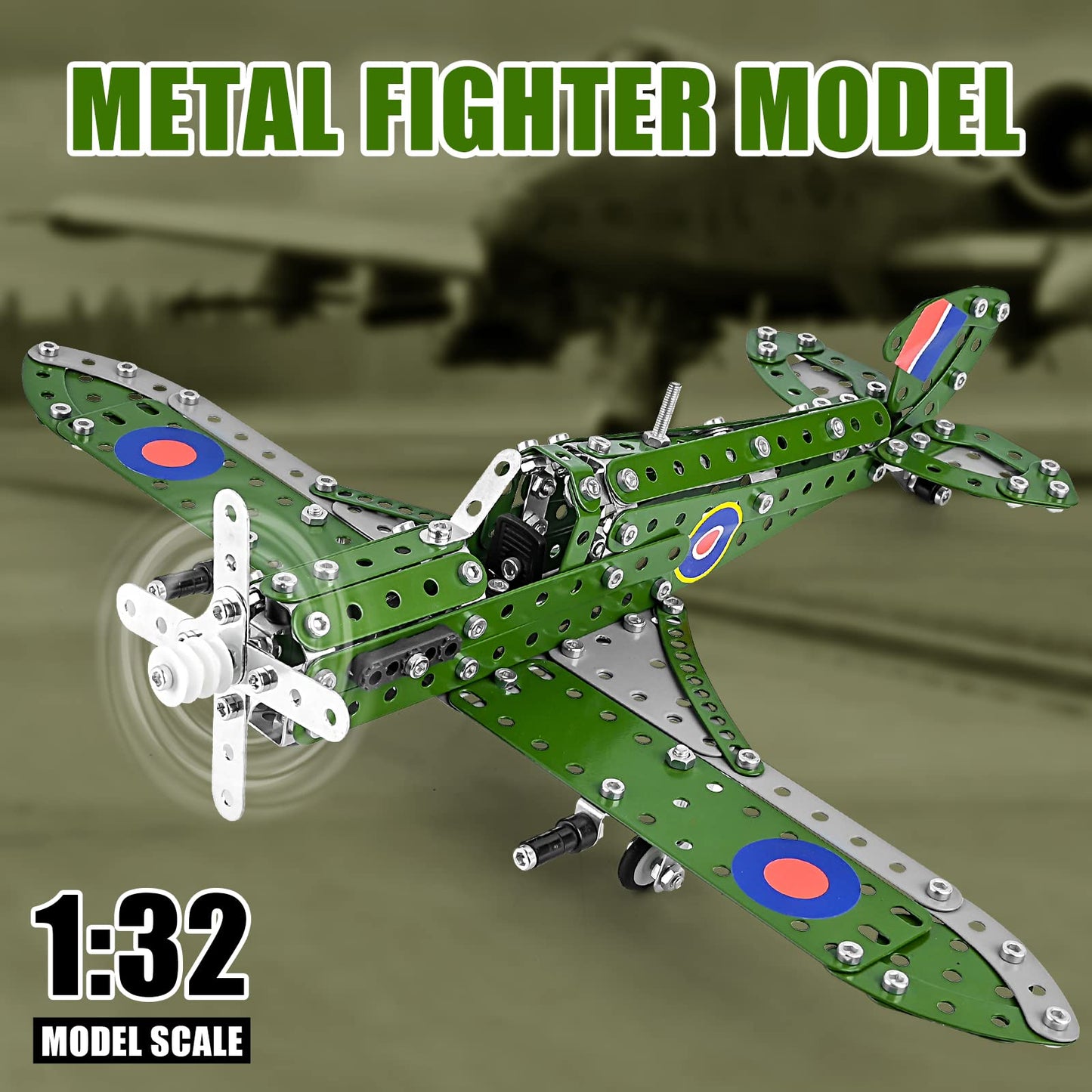 Ferthor Fun STEM Airplane Model Kit 1:32 – Metal Erector Set for Kids 8-12
