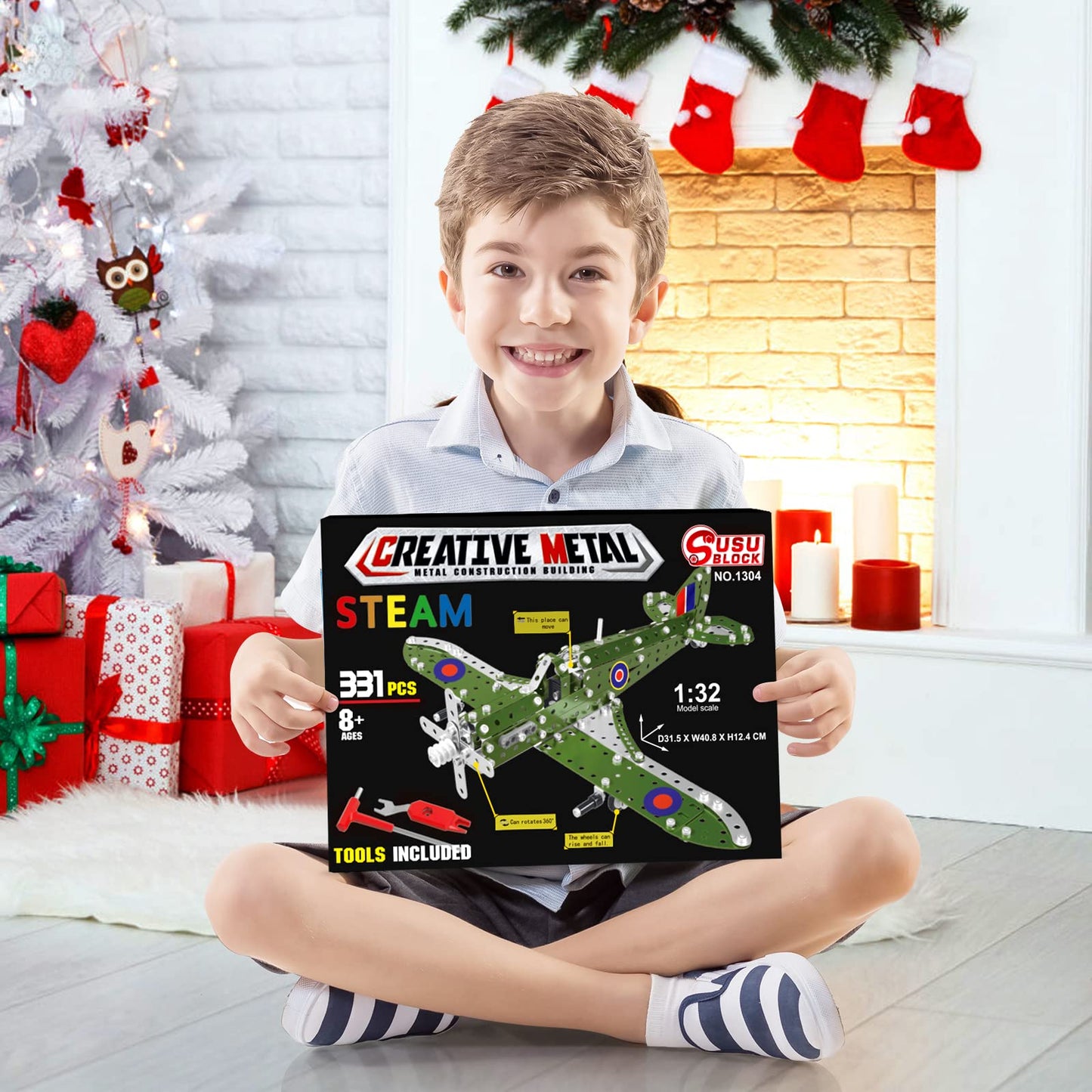 Ferthor Fun STEM Airplane Model Kit 1:32 – Metal Erector Set for Kids 8-12