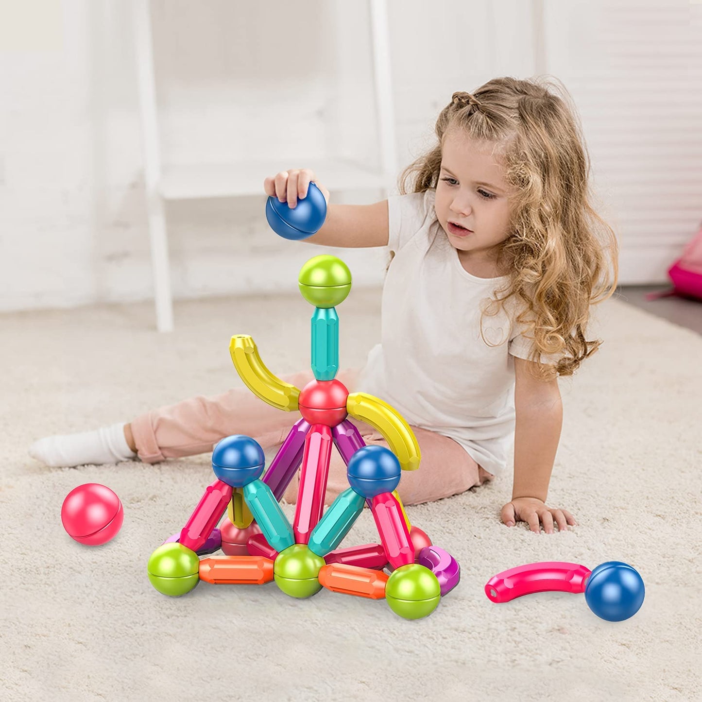 Ferthor Fun Magnetic Balls and Rods Set – 64pcs STEM Building Toys for Kids