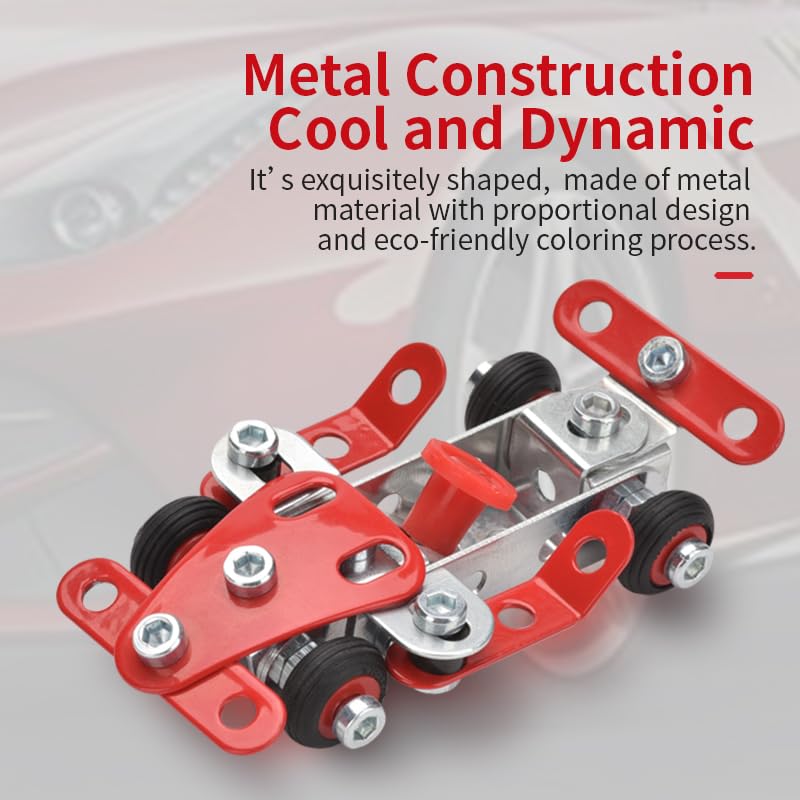 Ferthor Fun Racing Car STEM Toy Sets – 265-Piece Metal Building Kit for Boys 8–12 (Roadster Red)