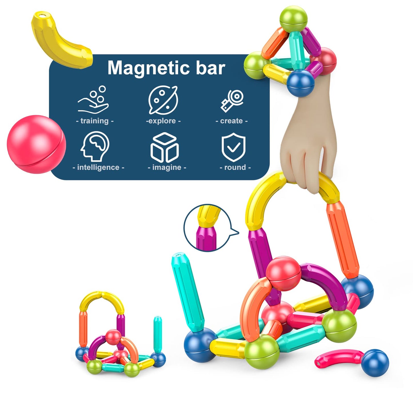 Ferthor Fun Magnetic Balls and Rods Set – 64pcs STEM Building Toys for Kids