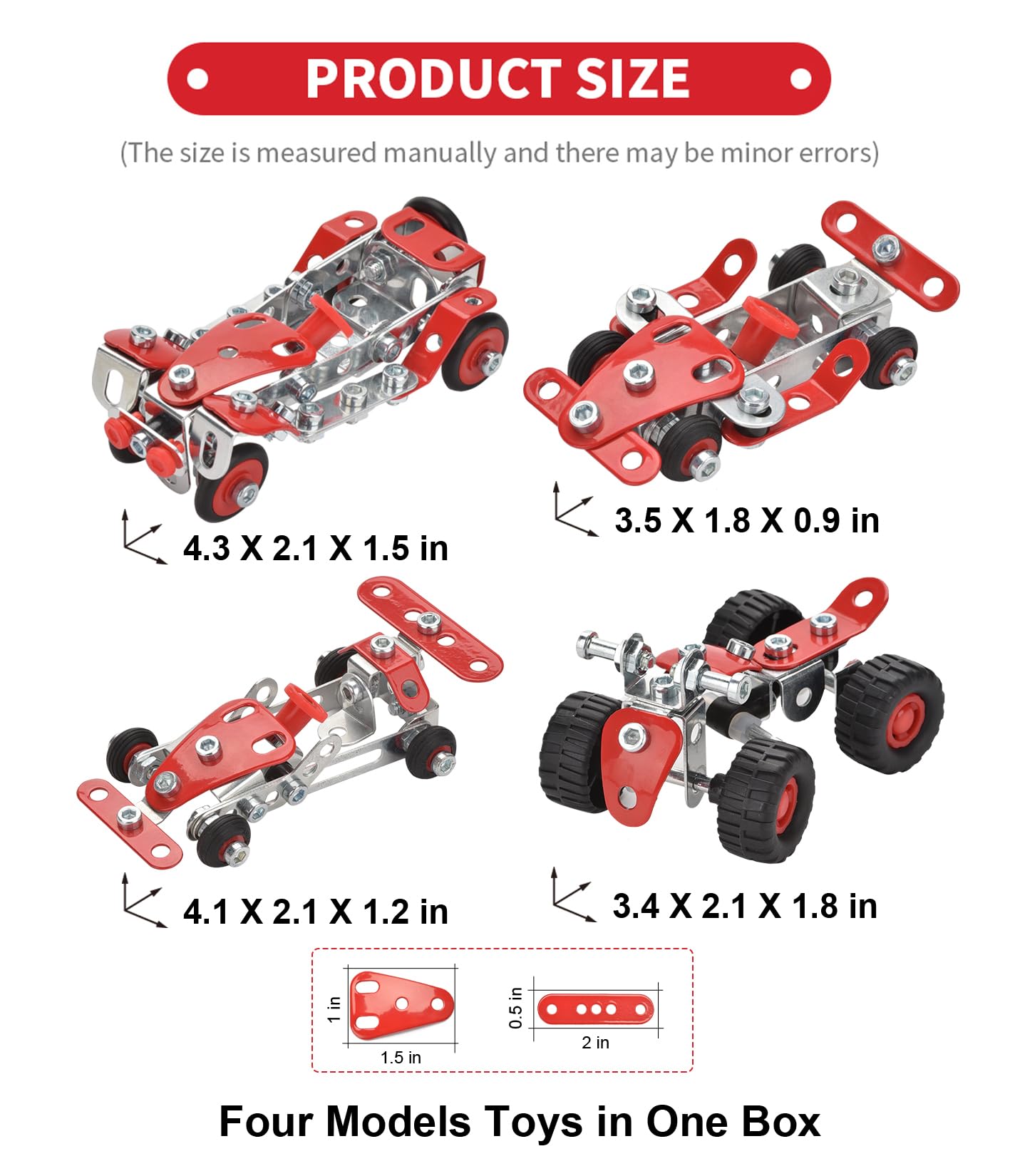 Ferthor Fun Racing Car STEM Toy Sets – 265-Piece Metal Building Kit for Boys 8–12 (Roadster Red)