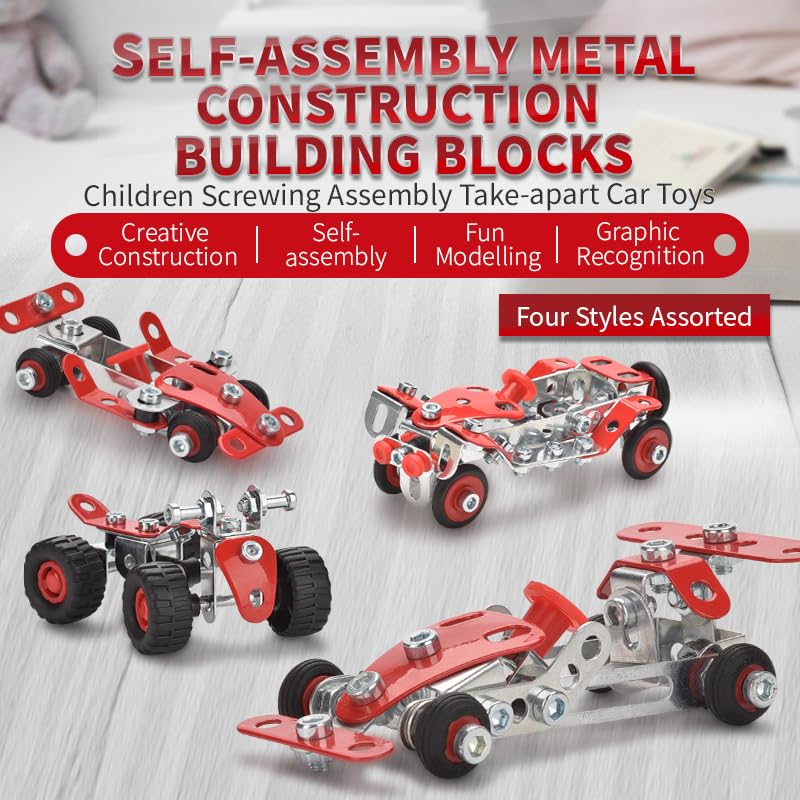 Ferthor Fun Racing Car STEM Toy Sets – 265-Piece Metal Building Kit for Boys 8–12 (Roadster Red)