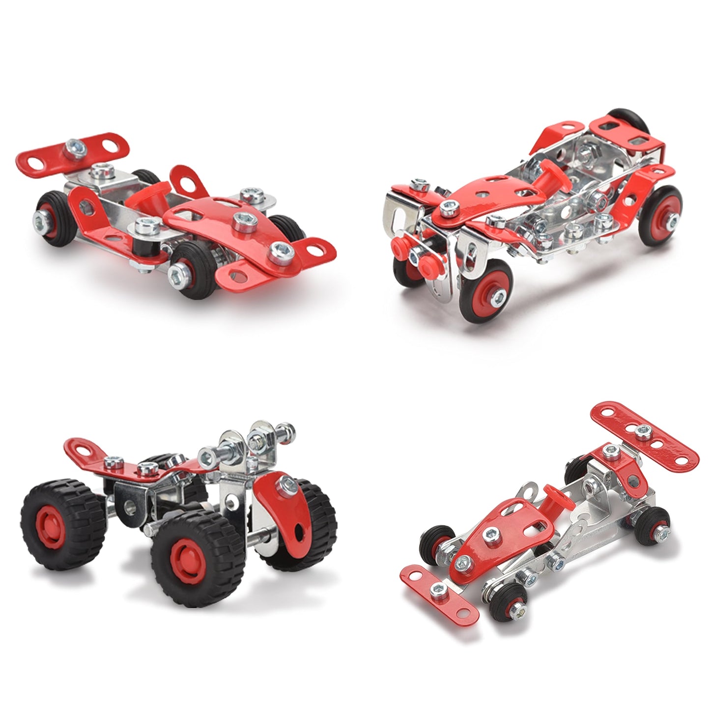 Ferthor Fun Racing Car STEM Toy Sets – 265-Piece Metal Building Kit for Boys 8–12 (Roadster Red)