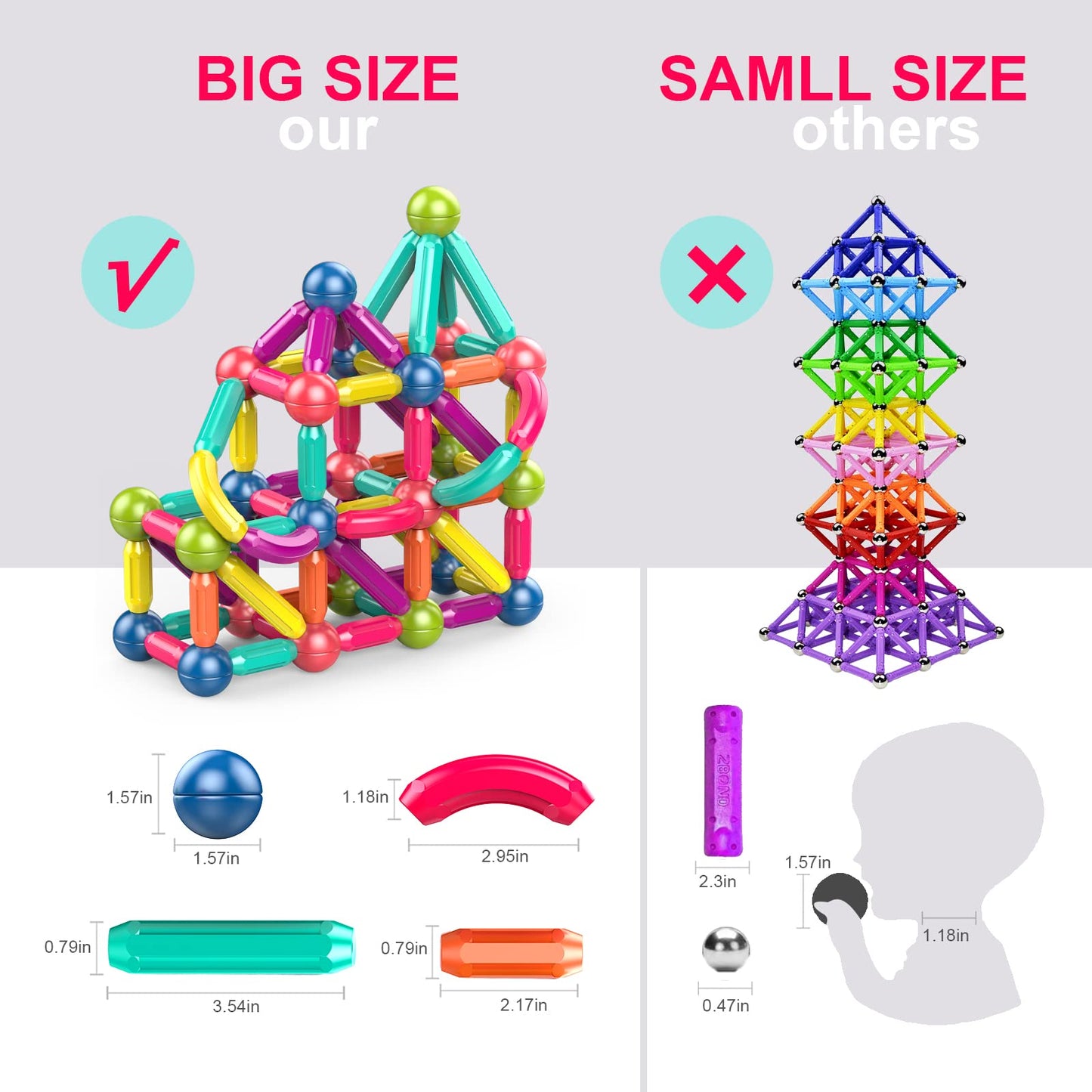 Ferthor Fun Magnetic Balls and Rods Set – 64pcs STEM Building Toys for Kids