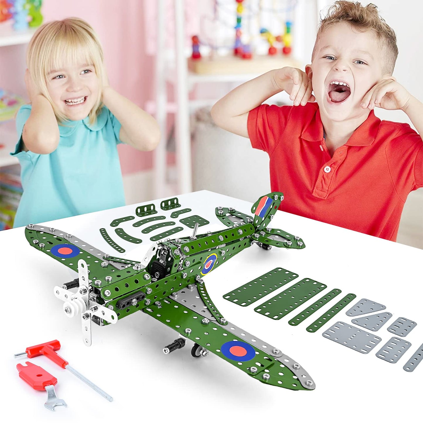 Ferthor Fun STEM Airplane Model Kit 1:32 – Metal Erector Set for Kids 8-12