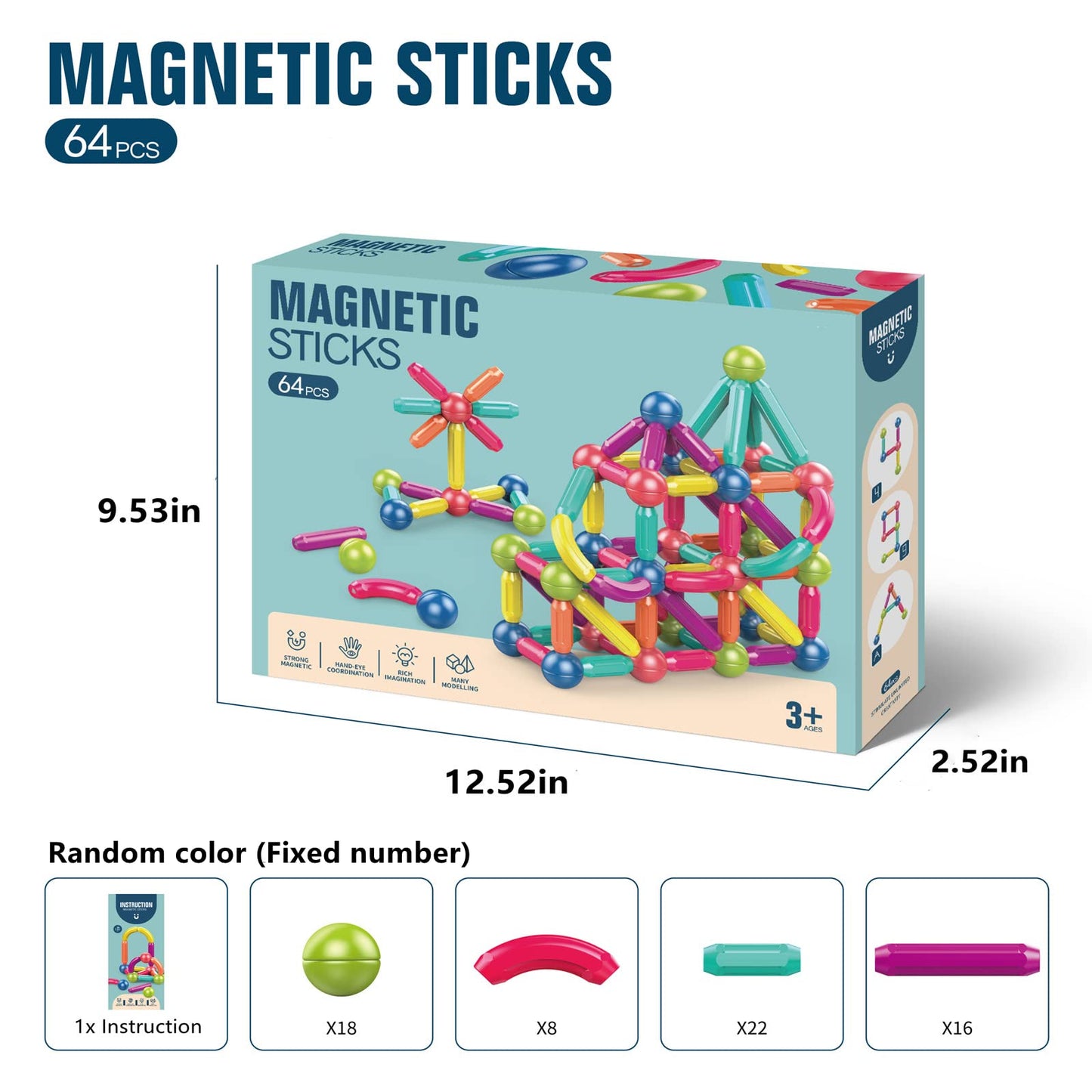 Ferthor Fun Magnetic Balls and Rods Set – 64pcs STEM Building Toys for Kids