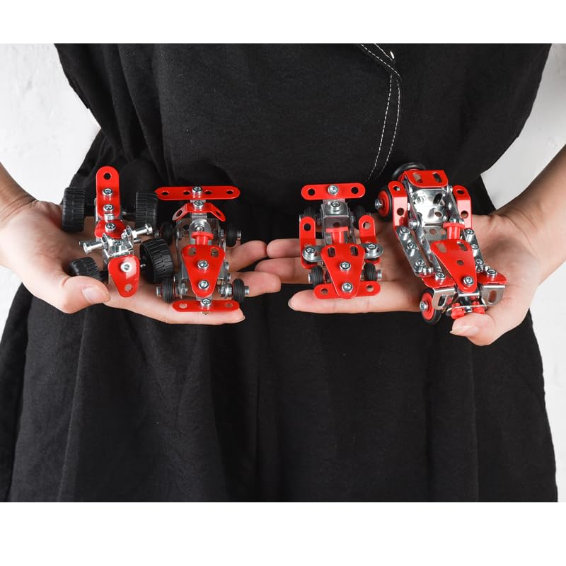 Ferthor Fun Racing Car STEM Toy Sets – 265-Piece Metal Building Kit for Boys 8–12 (Roadster Red)