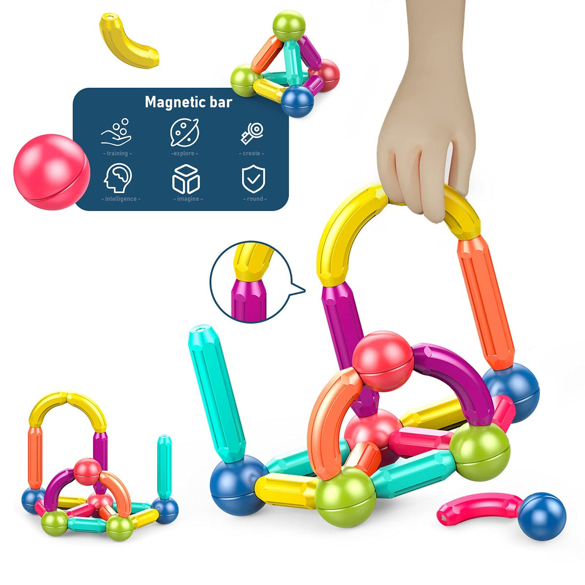 Ferthor Fun Toddler Magnetic Blocks - 36-Piece Balls & Rods Set | Educational STEM Toys for 3-8 Years