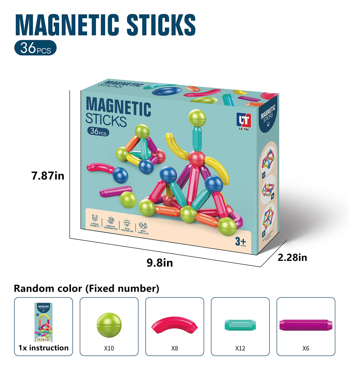 Ferthor Fun Toddler Magnetic Blocks - 36-Piece Balls & Rods Set | Educational STEM Toys for 3-8 Years