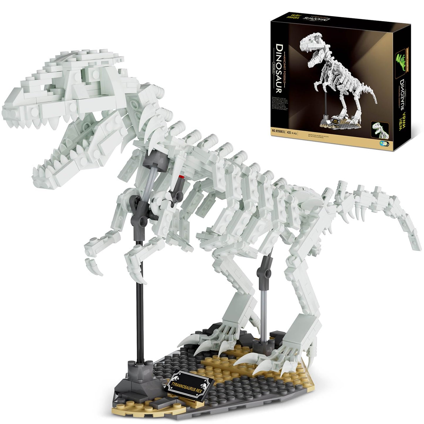 FERURE Dinosaur Fossils Building Set – Glow-in-the-Dark Tyrannosaurus Skeleton, 435 Pieces