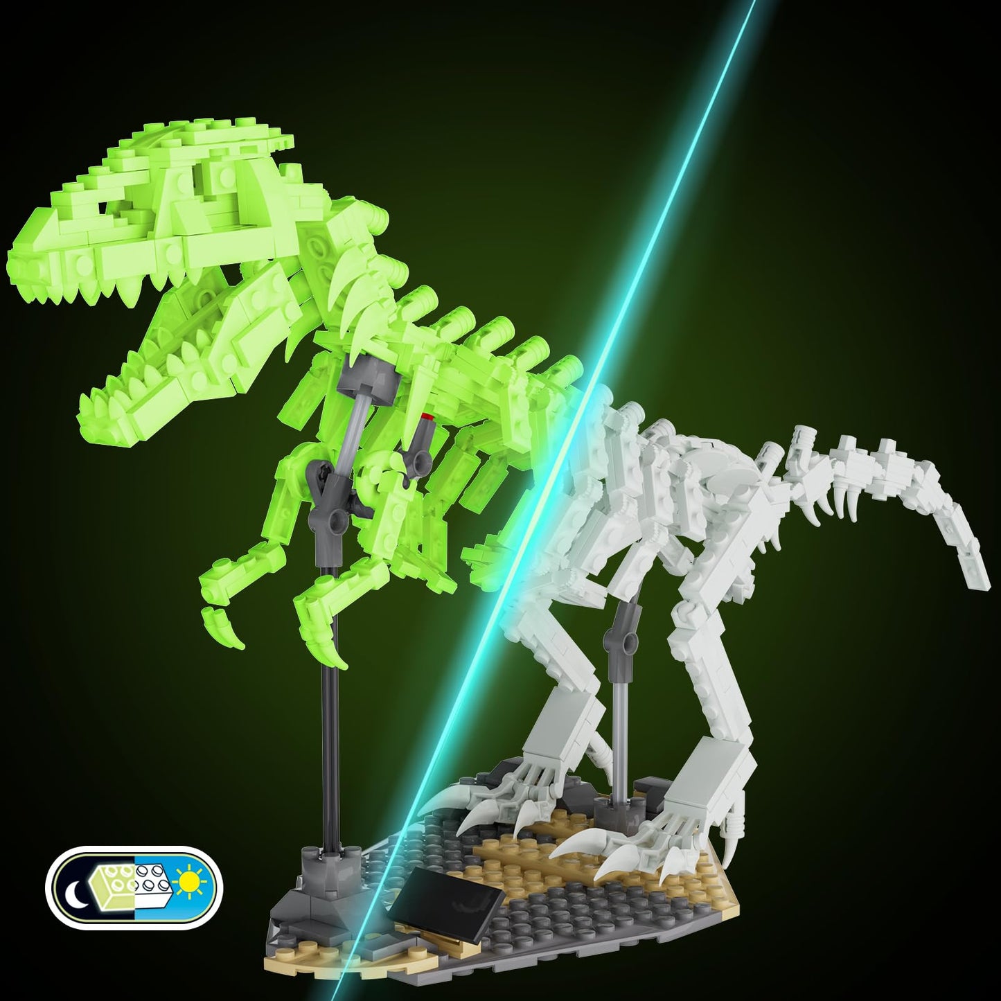 FERURE Dinosaur Fossils Building Set – Glow-in-the-Dark Tyrannosaurus Skeleton, 435 Pieces