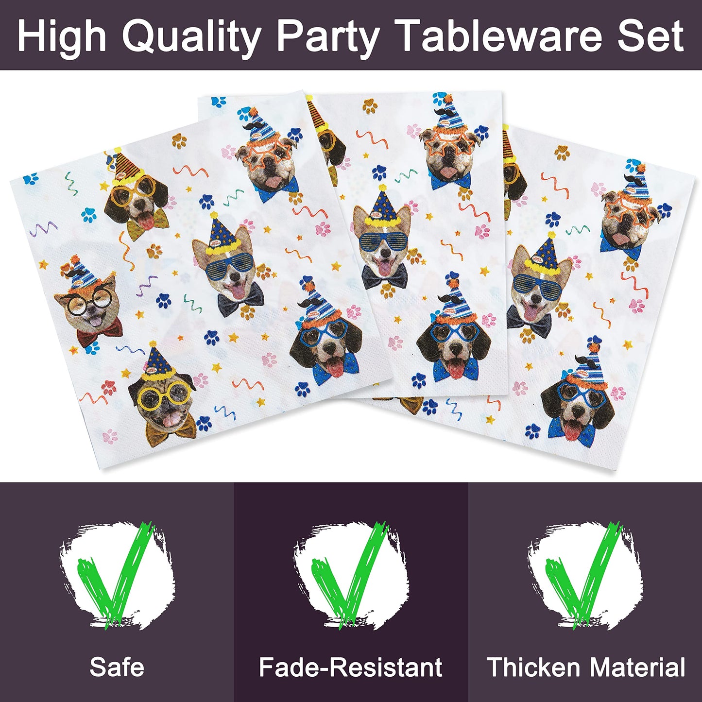Fesciory 96 Pcs Dog Birthday Party Plates Napkins Forks Set – Serves 24