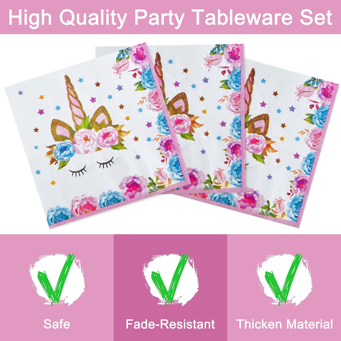 Fesciory 96 Pcs Horned Horse Party Tableware Set – Serves 24 (Girls Birthday / Baby Shower)