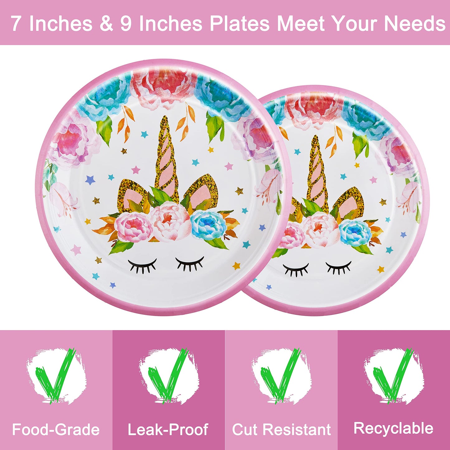 Fesciory 96 Pcs Horned Horse Party Tableware Set – Serves 24 (Girls Birthday / Baby Shower)